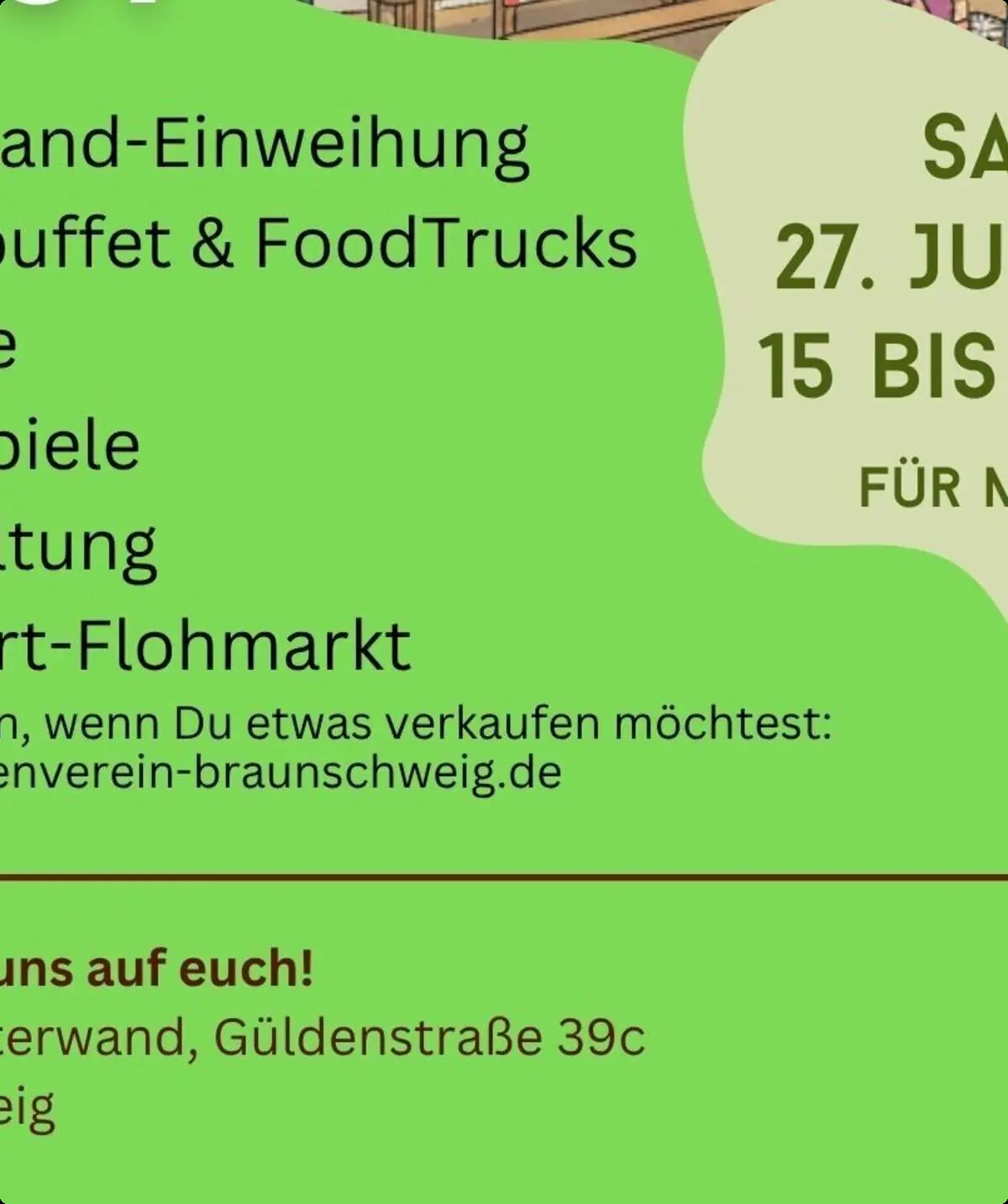 Kletterwand-Einweihung, Kuchenbuffet und Food Trucks, Getränke, Sport, Spiele, Unterhaltung, Bersport Flohmarkt. Am 27. Juni 2026 von 15 bis 21 Uhr an der Güldenstraße 39c für Mitglieder und Friends. | © DAV Braunschweig