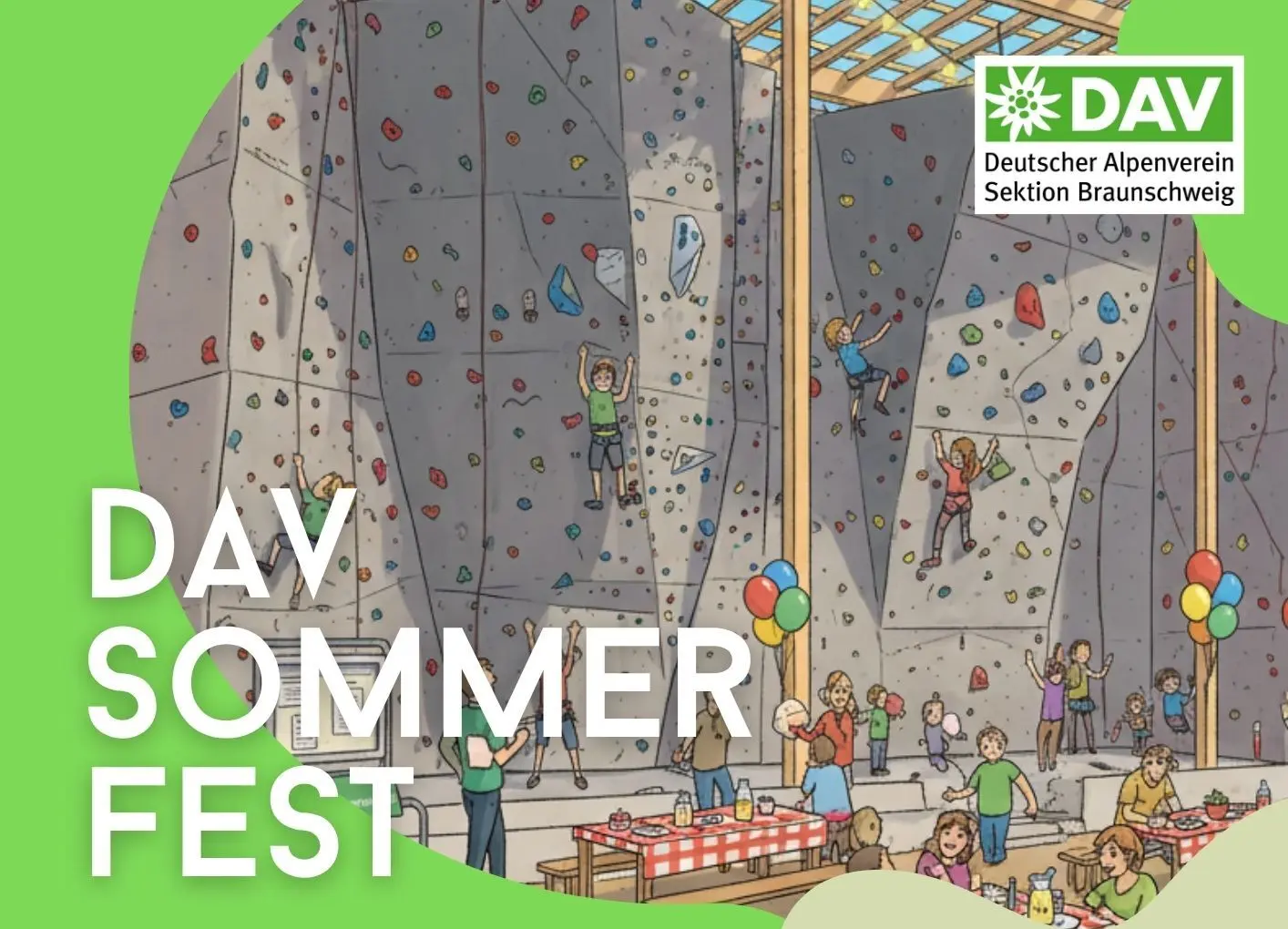 Kletterwand-Einweihung, Kuchenbuffet und Food Trucks, Getränke, Sport, Spiele, Unterhaltung, Bersport Flohmarkt. Am 27. Juni 2026 von 15 bis 21 Uhr an der Güldenstraße 39c für Mitglieder und Friends. | © DAV Braunschweig